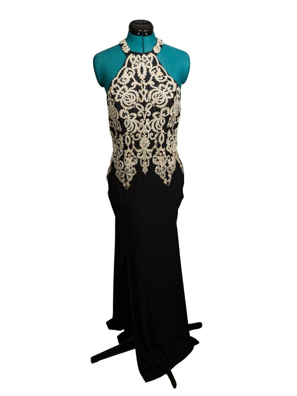 Sequin Hearts Open Back Shimmer Halter Maxi Prom/Formal Dress - Size 9